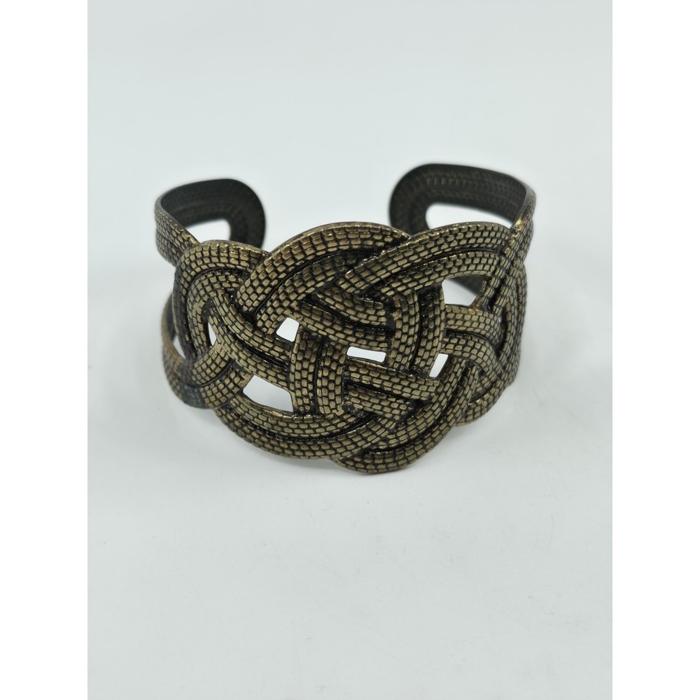 Vintage Wide Bronze Celtic Knot Cuff‎ Bracelet Snakeskin Textured Openwork Boho